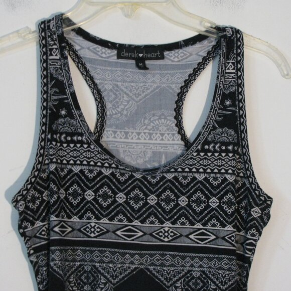 ** 3/$15 Derek Heart Tank Juniors Medium Black White Rouching Racerback Top - Picture 2 of 5